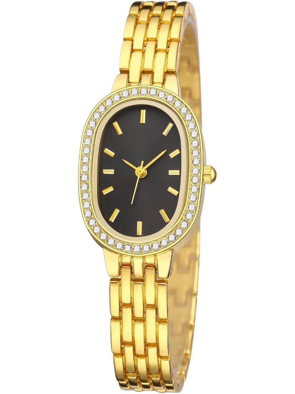Women's Black And Gold Quartz Bracelet Solid Reloj Para Mujer Small Dainty Watch